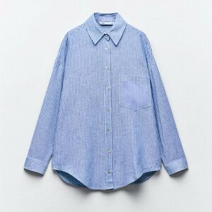 Zara striped linen blend shirt